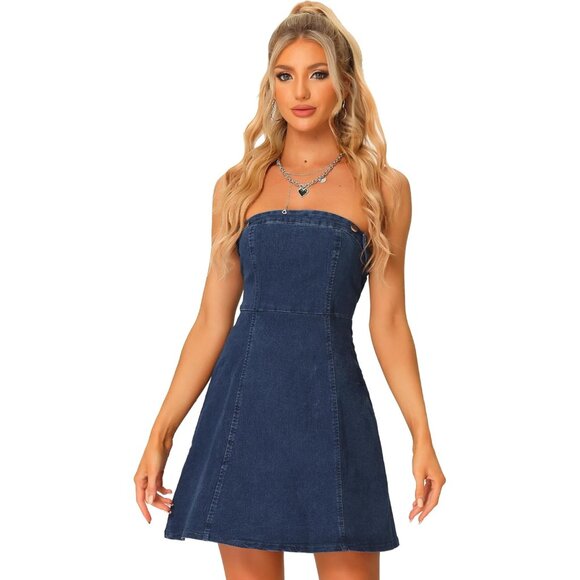 Dresses & Skirts - Women's Strapless Denim Dress Cotton Blend Western Sleeveless Mini Outfits